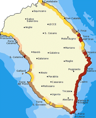 Cartina con le principali località del Salento