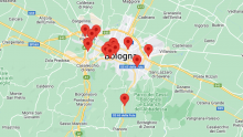 su mappa google Bologna, evidenziati i luoghi dove si tengono ilaboratori gratuiti